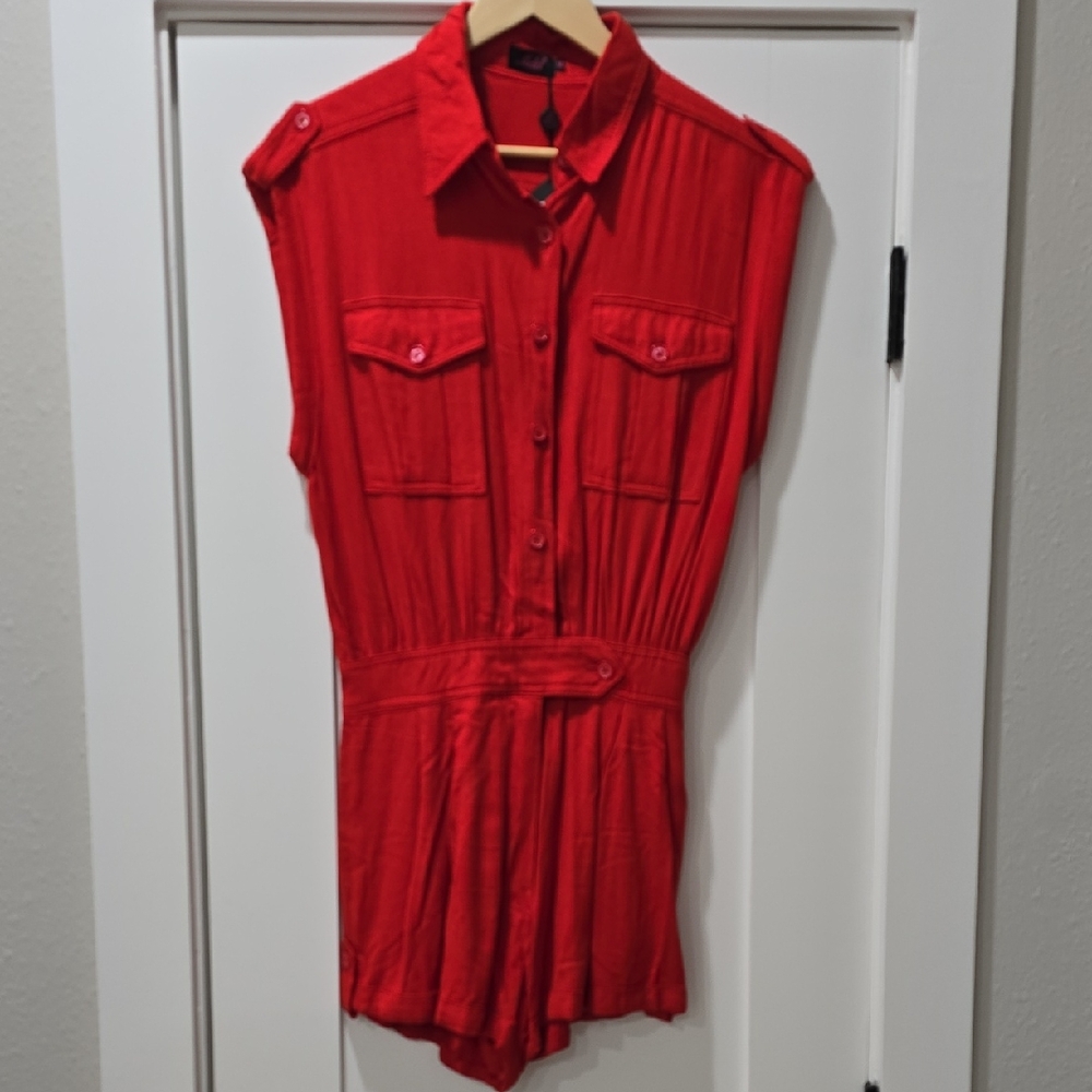 Red Button-Up Jumpsuit